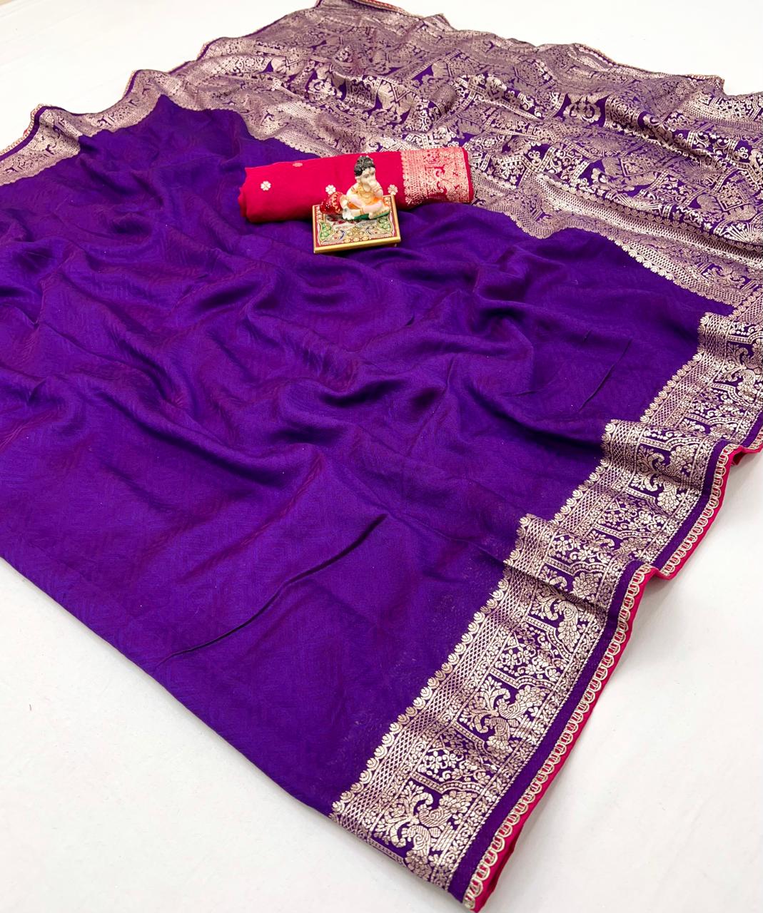 Purple Maslin Silk Zari Woven Saree with Rich Pallu