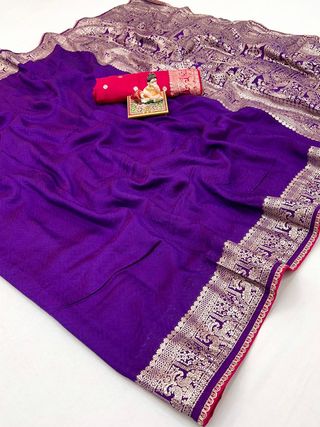 Purple Maslin Silk Zari Woven Saree with Rich Pallu