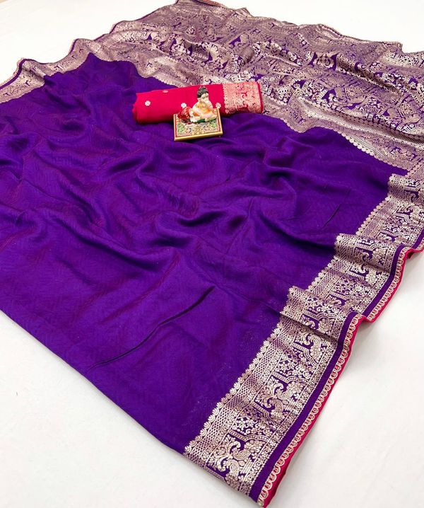 Purple Maslin Silk Zari Woven Saree With Rich Pallu