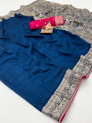 Elegant Navy Blue Maslin Silk Saree with Zari Pallu