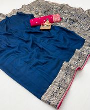 Elegant Navy Blue Maslin Silk Saree with Zari Pallu - Blue