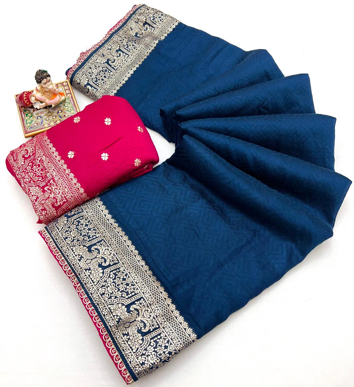 Elegant Navy Blue Maslin Silk Saree with Zari Pallu
