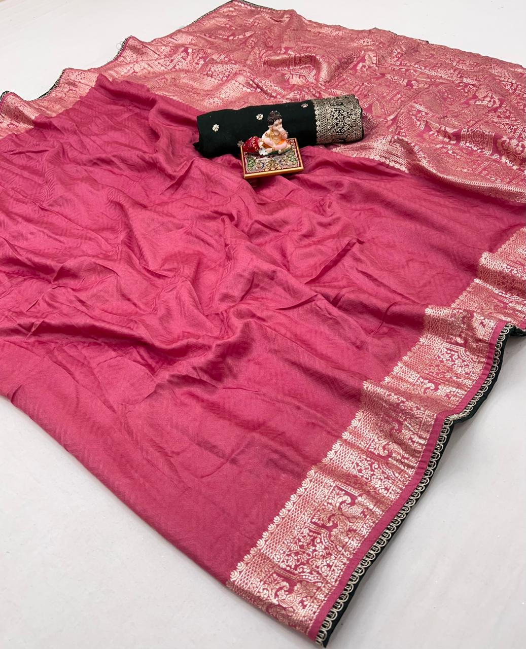 Soft Pink Maslin Silk Saree with Woven Blouse