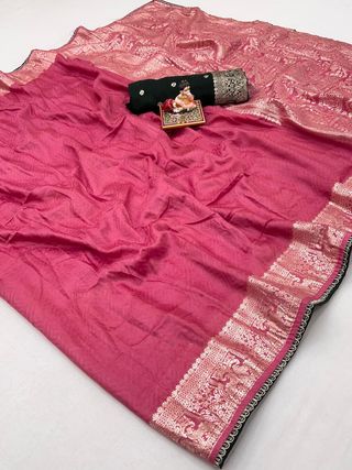 Soft Pink Maslin Silk Saree with Woven Blouse