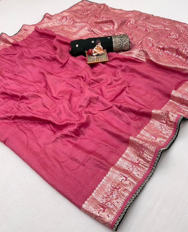 Soft Pink Maslin Silk Saree with Woven Blouse