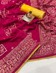 Premium Rani Pink Maslin Silk Saree with Gold Zari - Pink
