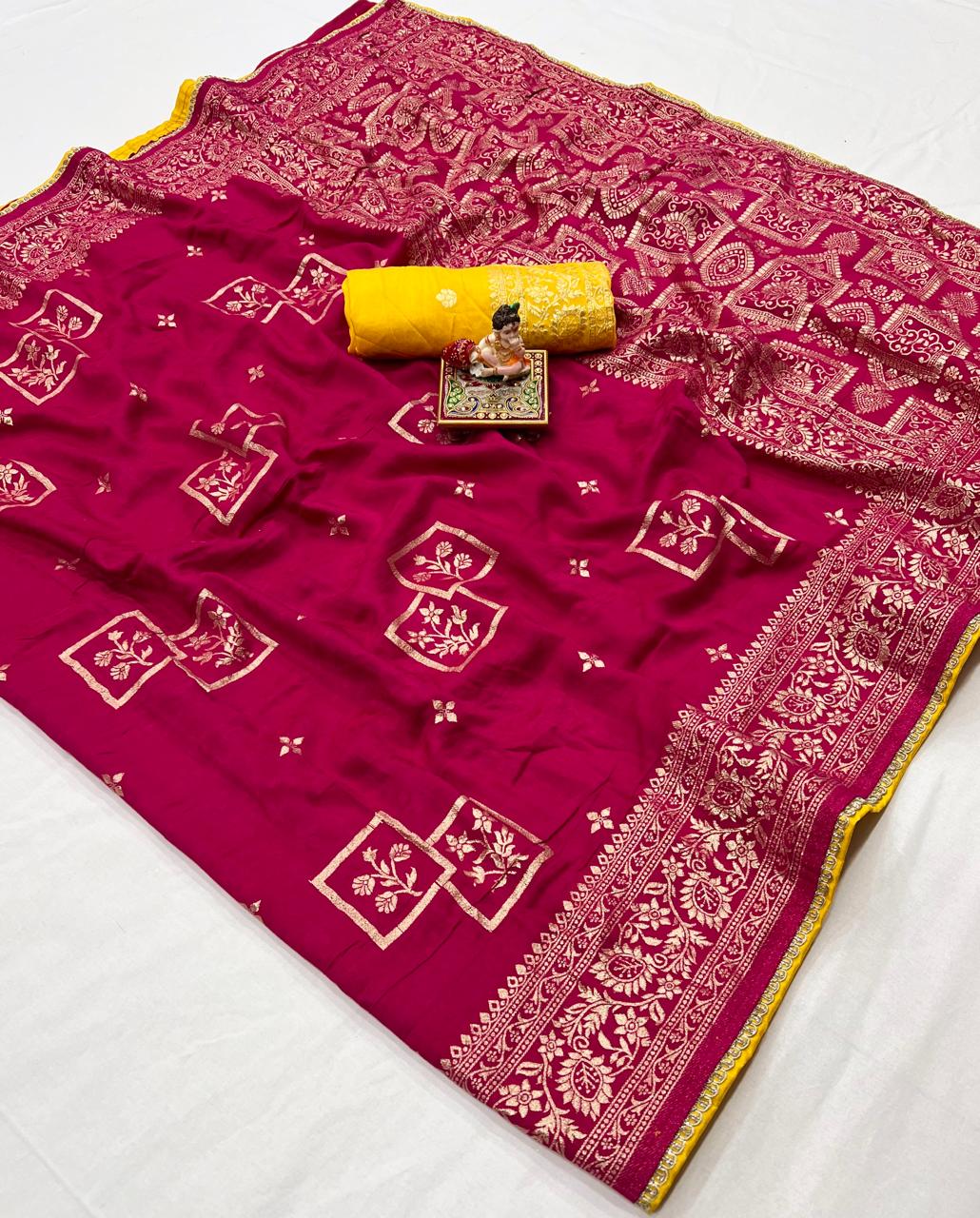 Premium Rani Pink Maslin Silk Saree with Gold Zari