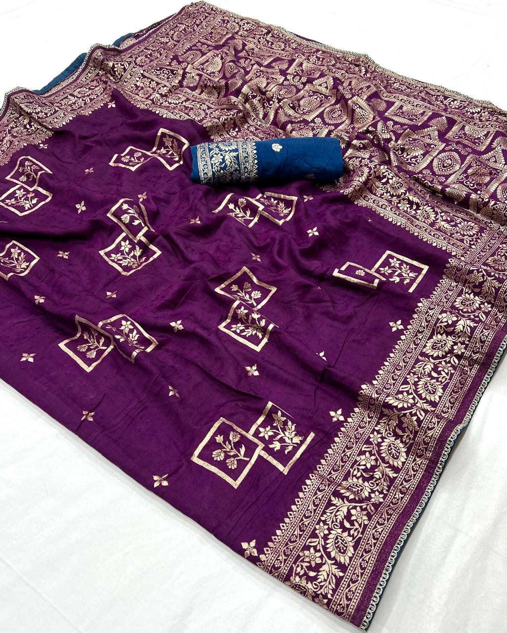 Wine Purple Maslin Silk Zari Woven Saree with Rich Pallu
