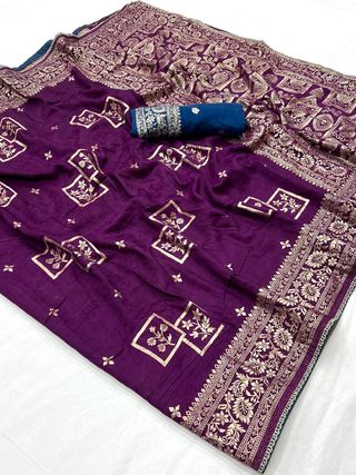 Wine Purple Maslin Silk Zari Woven Saree with Rich Pallu