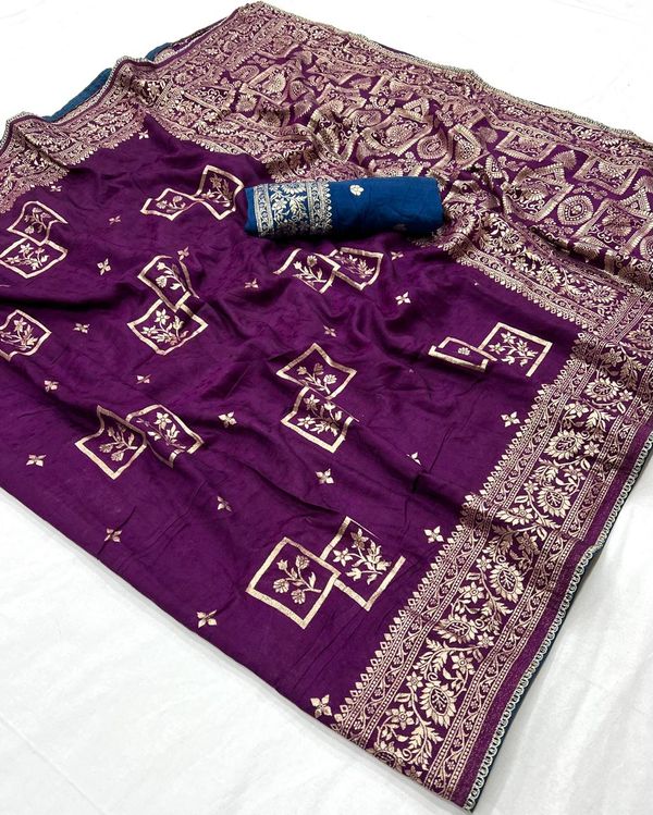 Wine Purple Maslin Silk Zari Woven Saree With Rich Pallu