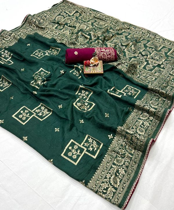 Elegant Bottle Green Maslin Silk Saree With Zari Pallu
