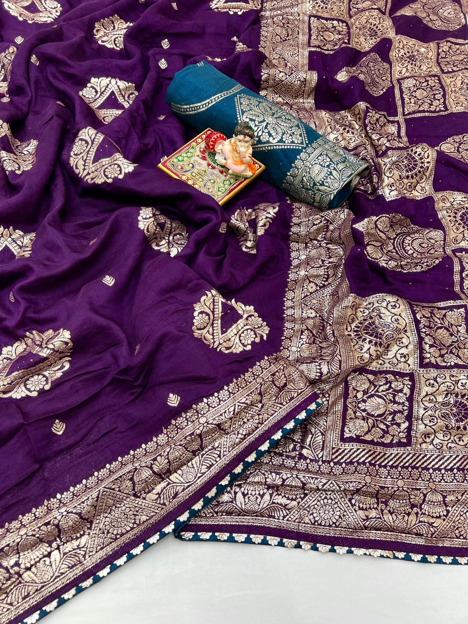 Traditional Deep Purple Maslin Silk Zari Work Saree
