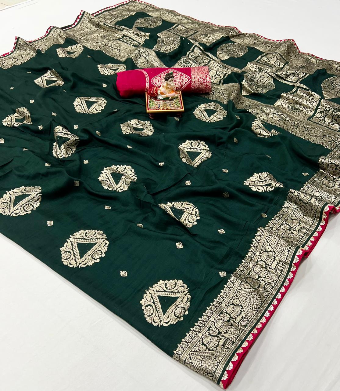 Dark Green Maslin Silk Zari Woven Saree with Rich Pallu