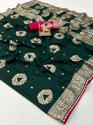 Dark Green Maslin Silk Zari Woven Saree with Rich Pallu