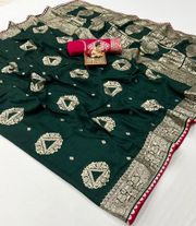 Dark Green Maslin Silk Zari Woven Saree with Rich Pallu - Green