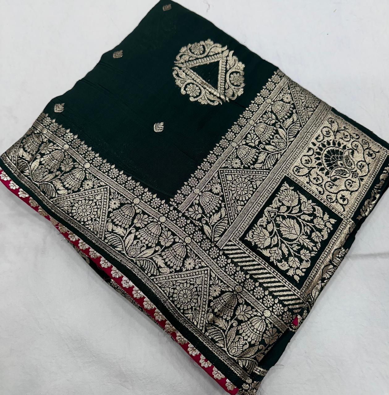 Dark Green Maslin Silk Zari Woven Saree with Rich Pallu