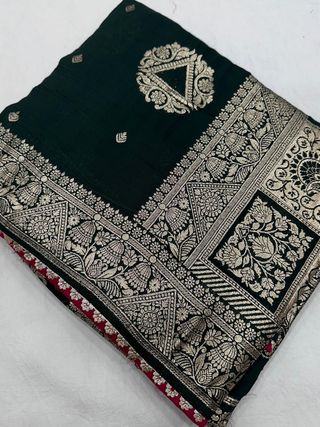 Dark Green Maslin Silk Zari Woven Saree with Rich Pallu