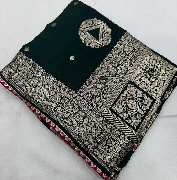Dark Green Maslin Silk Zari Woven Saree With Rich Pallu