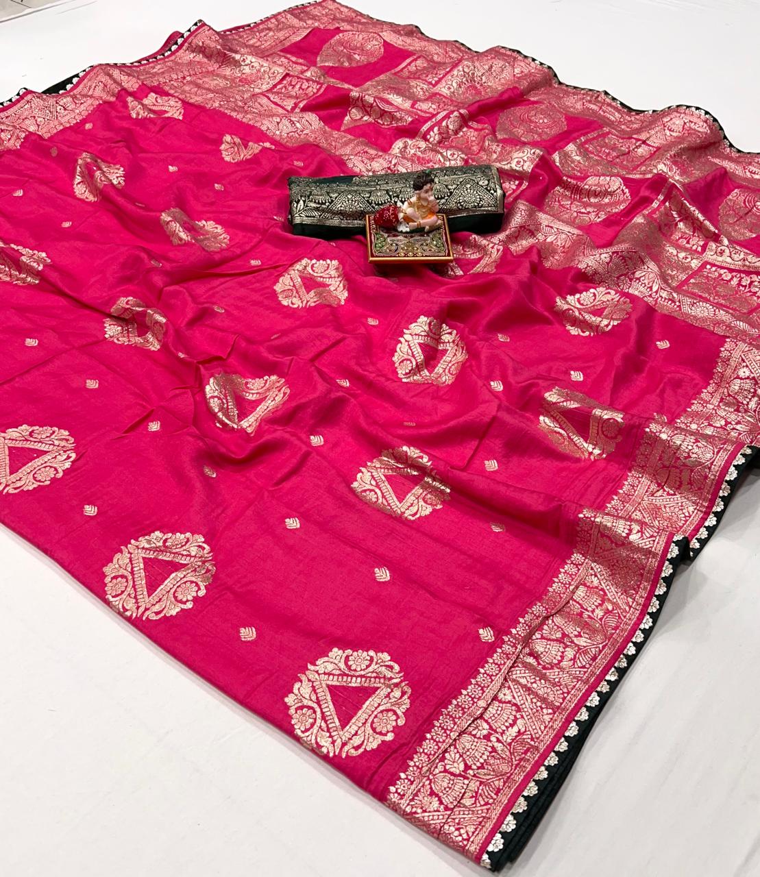 Designer Rani Pink Maslin Silk Zari Woven Saree