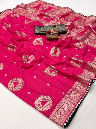 Designer Rani Pink Maslin Silk Zari Woven Saree