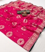 Designer Rani Pink Maslin Silk Zari Woven Saree - Pink