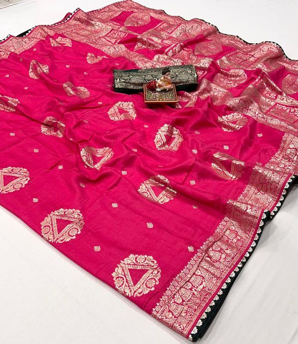 Designer Rani Pink Maslin Silk Zari Woven Saree