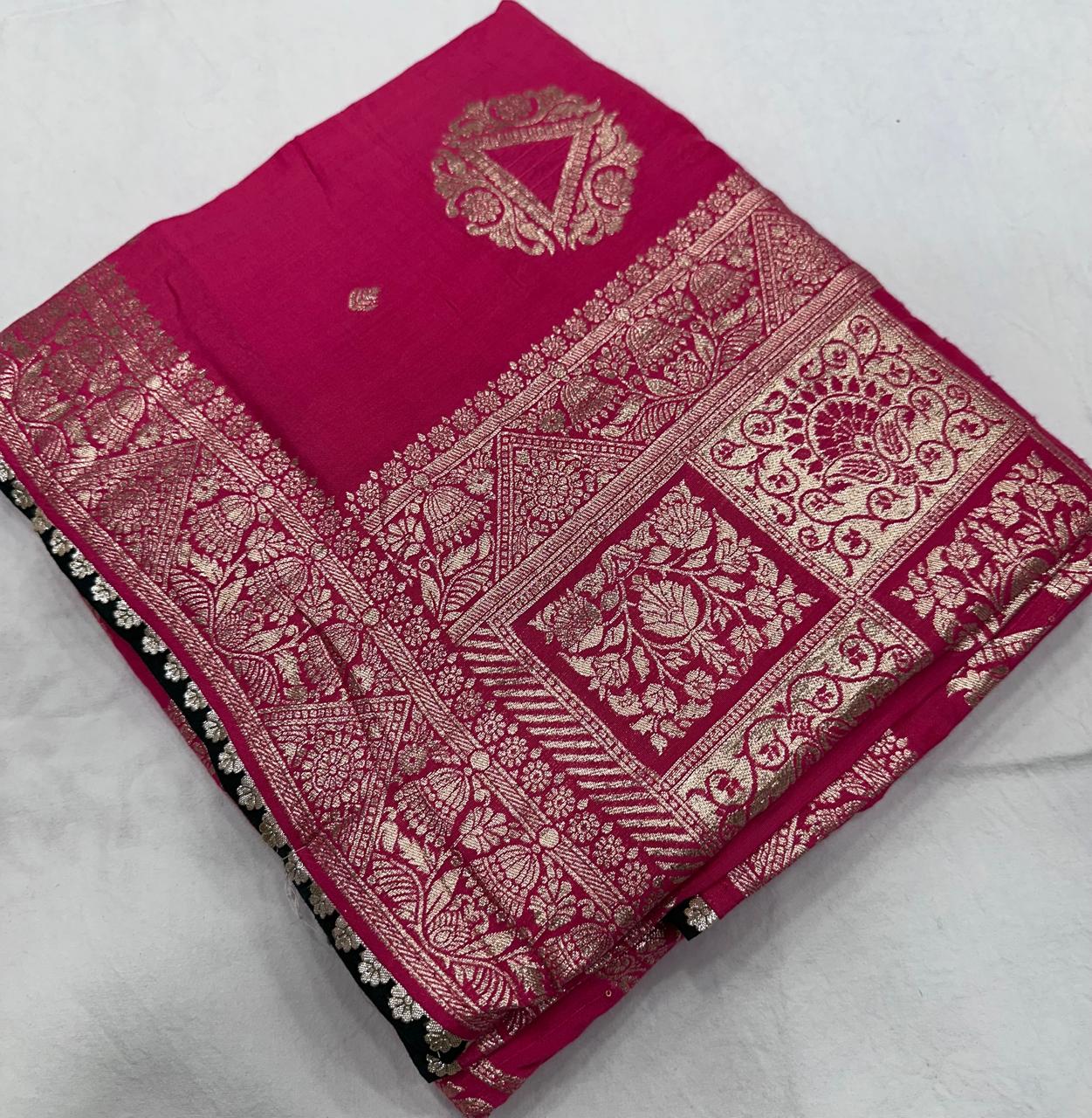 Designer Rani Pink Maslin Silk Zari Woven Saree