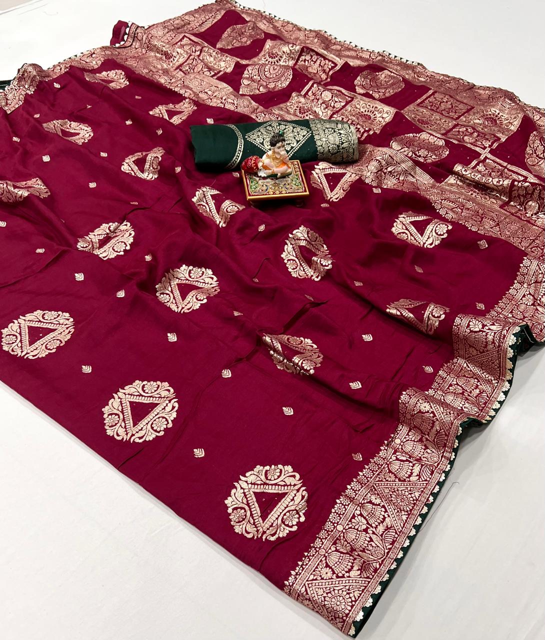 Festive Maroon Maslin Silk Saree with Rich Pallu