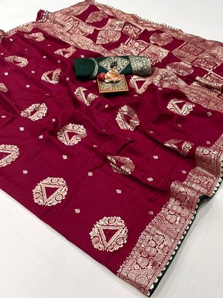 Festive Maroon Maslin Silk Saree with Rich Pallu