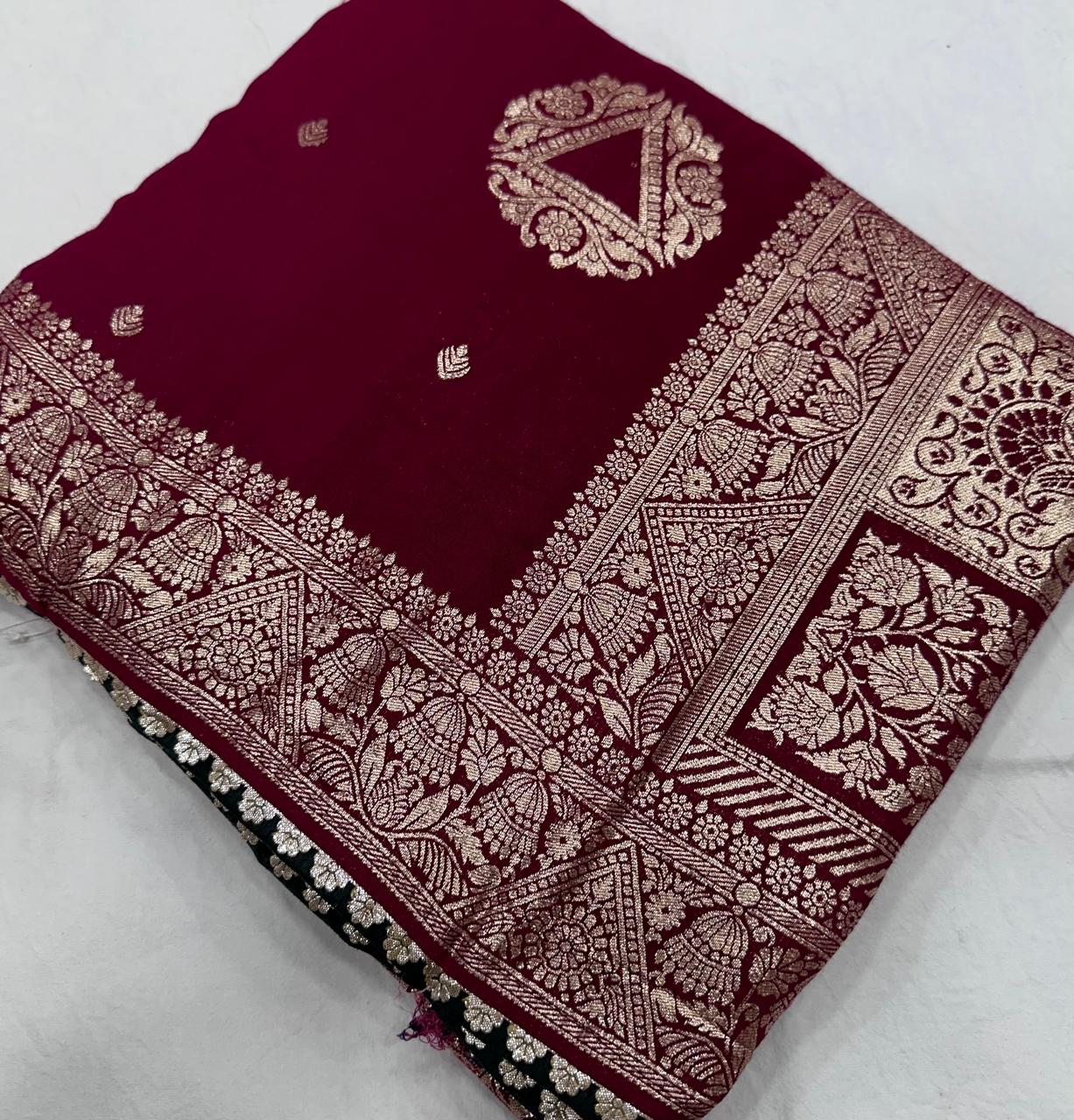 Festive Maroon Maslin Silk Saree with Rich Pallu