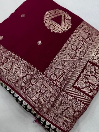 Festive Maroon Maslin Silk Saree with Rich Pallu