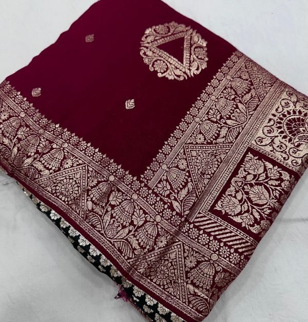 Festive Maroon Maslin Silk Saree with Rich Pallu