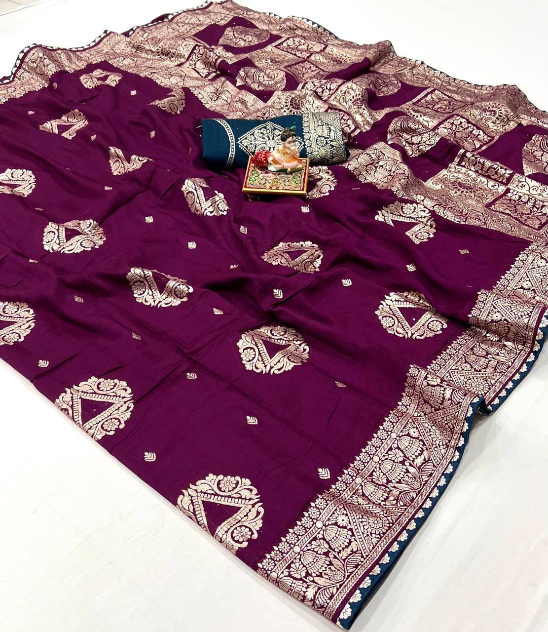 Wedding Wear Wine Purple Maslin Silk Saree