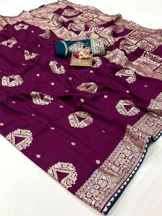 Wedding Wear Wine Purple Maslin Silk Saree