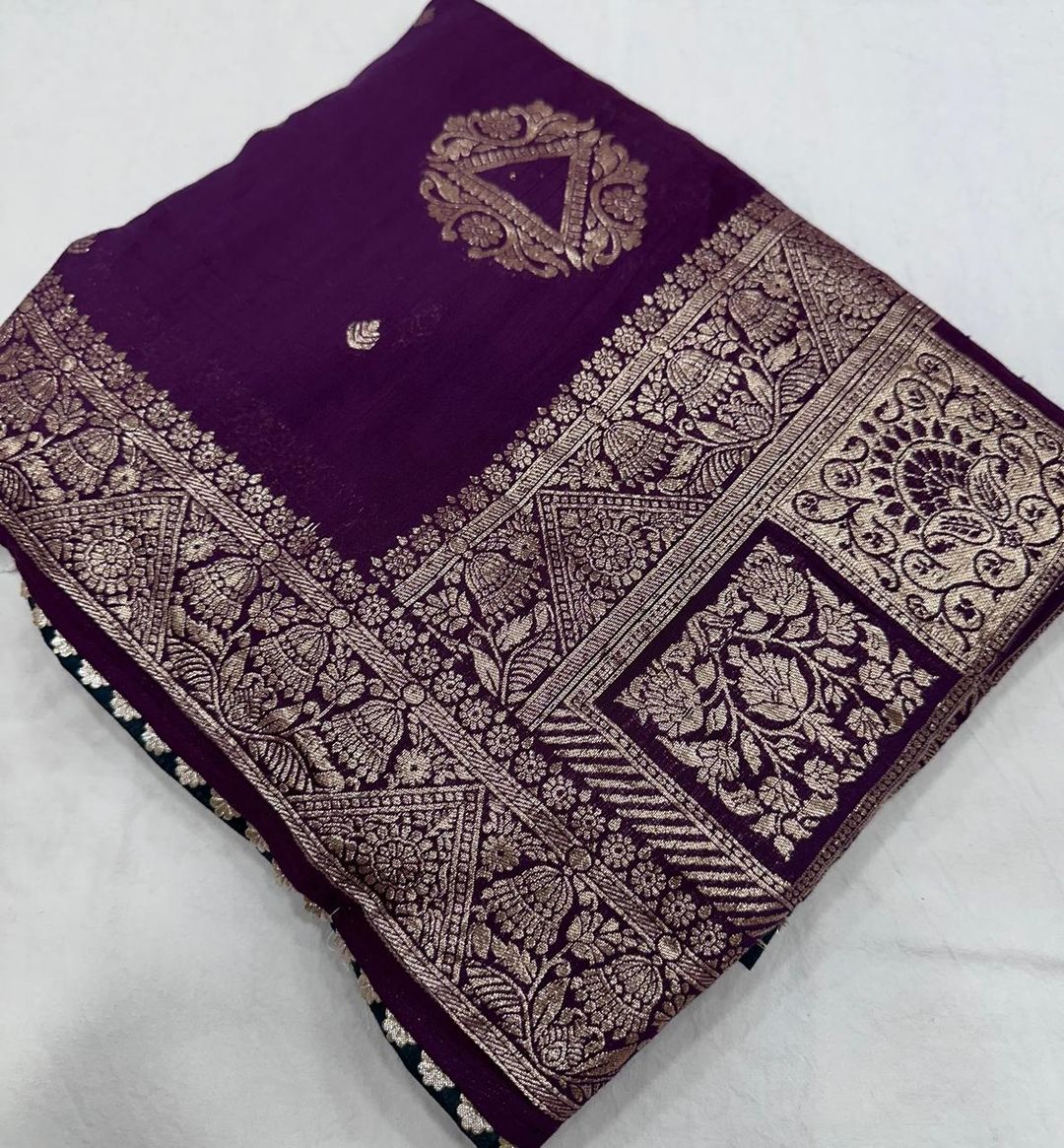 Wedding Wear Wine Purple Maslin Silk Saree