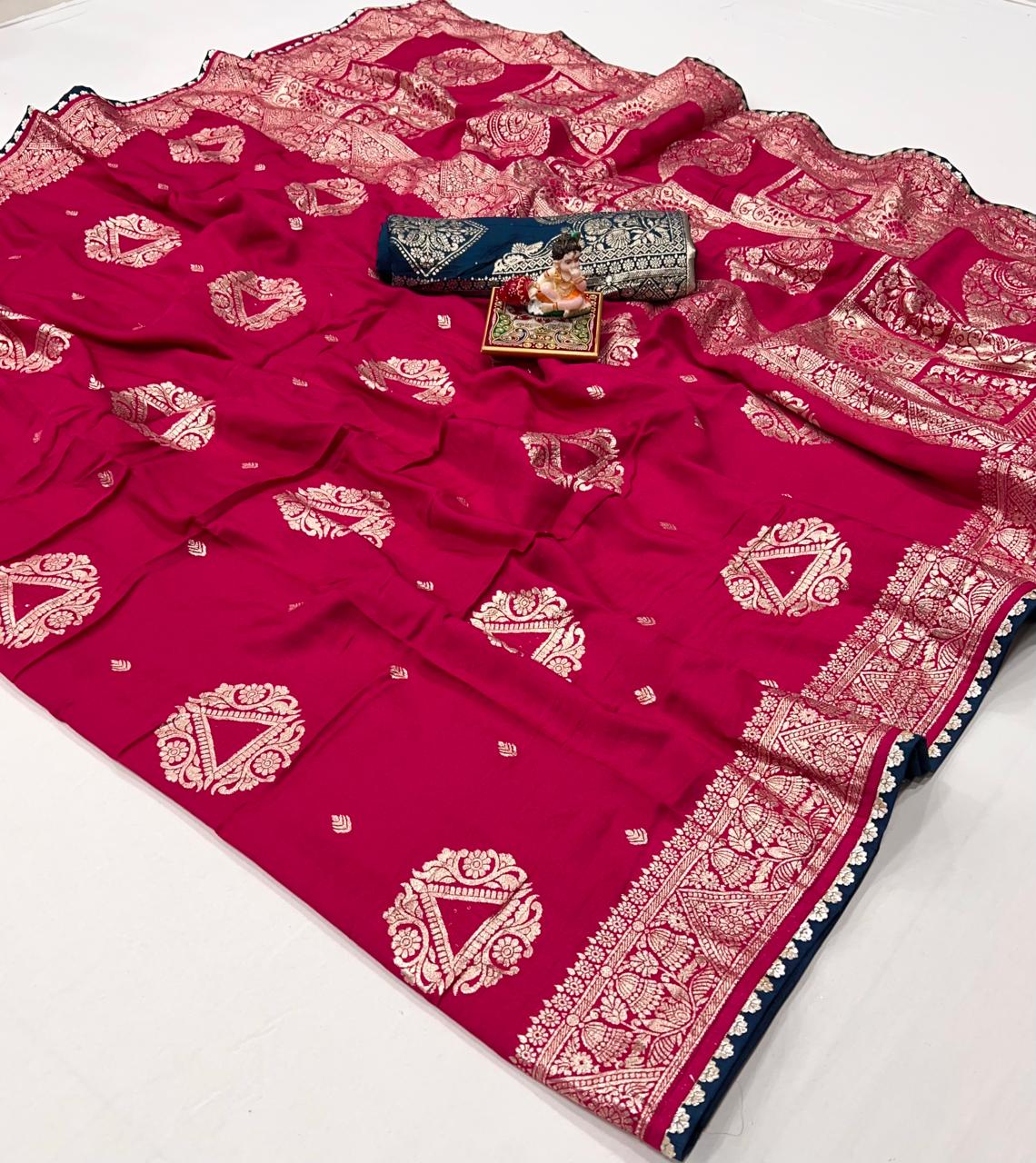 Premium Red Maslin Silk Saree with Gold Zari Work