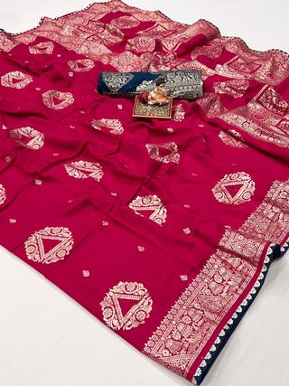Premium Red Maslin Silk Saree with Gold Zari Work