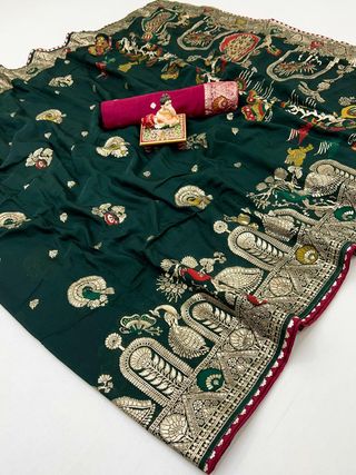 Green Maslin Silk Zari Woven Designer Saree with Blouse