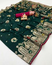 Green Maslin Silk Zari Woven Designer Saree with Blouse - Green