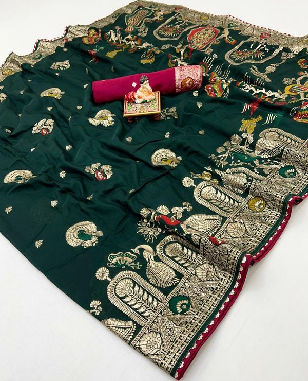 Green Maslin Silk Zari Woven Designer Saree with Blouse