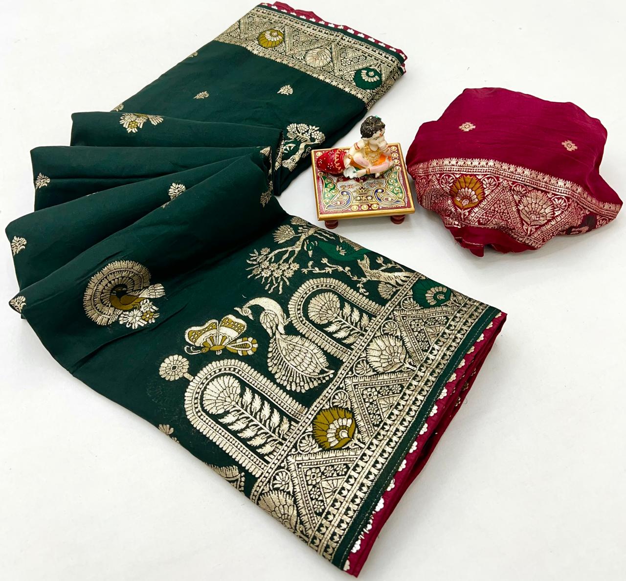 Green Maslin Silk Zari Woven Designer Saree with Blouse