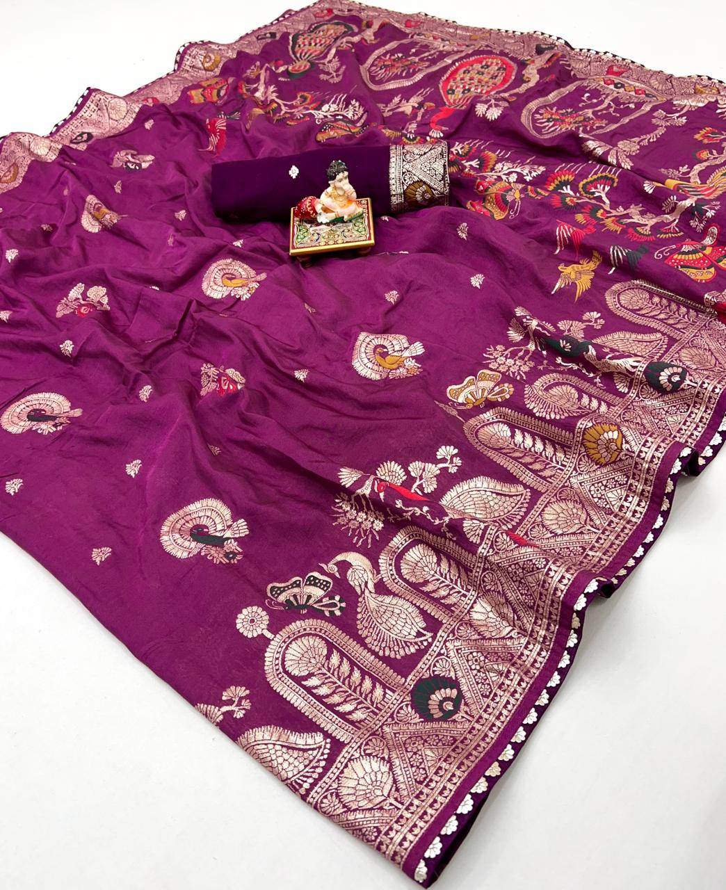 Royal Purple Maslin Silk Saree With Elegant Zari Weave