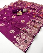 Royal Purple Maslin Silk Saree With Elegant Zari Weave - Purple