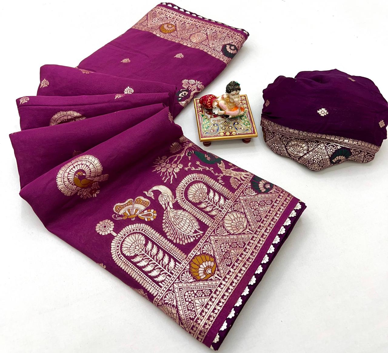 Royal Purple Maslin Silk Saree With Elegant Zari Weave