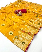 Traditional Mustard Maslin Silk Saree With Rich Pallu - Mustard