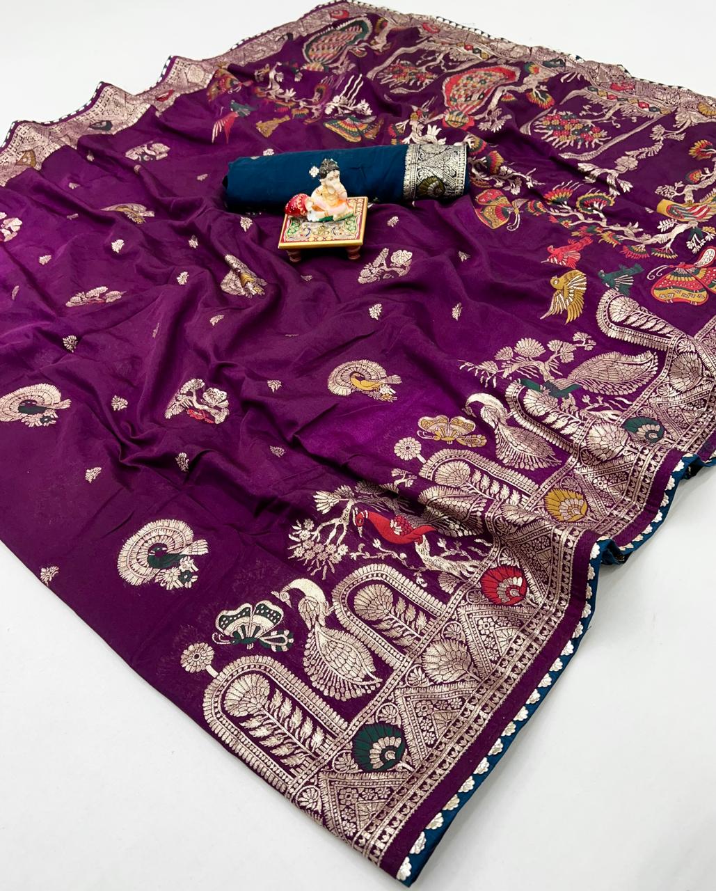 Wine Gold Zari Maslin Silk Saree With Designer Pallu