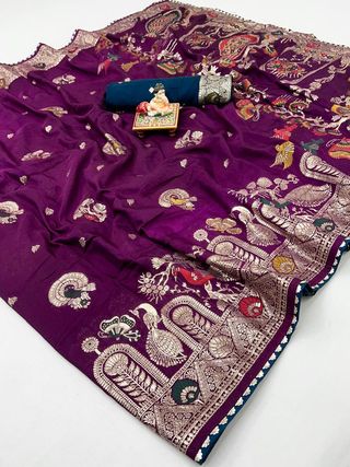 Wine Gold Zari Maslin Silk Saree With Designer Pallu