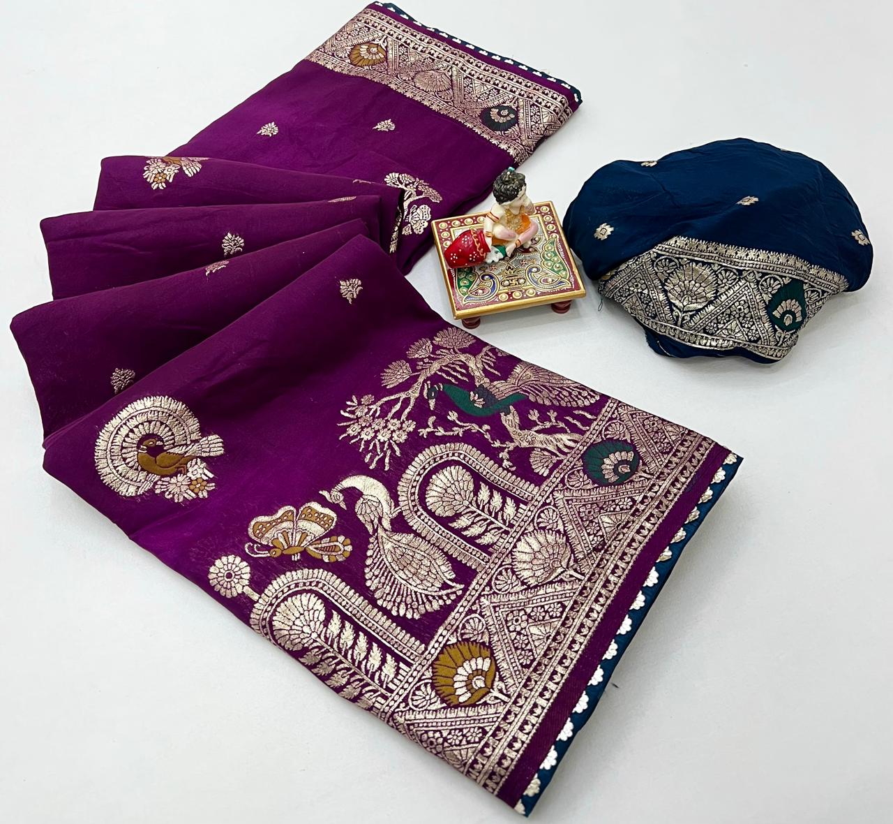 Wine Gold Zari Maslin Silk Saree With Designer Pallu