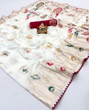 Cream Zari Woven Maslin Silk Saree With Rich Pallu - Cream