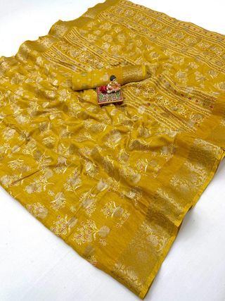 Elegant Mustard Dola Butti Silk Saree With Blouse